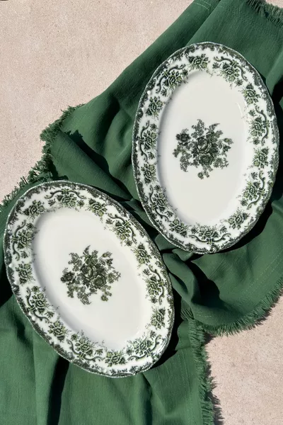Antique Green 2-Piece Cm Premium Porcelain Medium-Sized Boat Serving Set