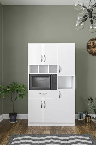 Anka White Multi-Purpose Kitchen Cabinet & Bathroom Cabinet, 6 Doors, 1 Drawer