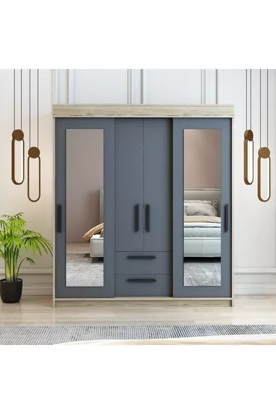 Armadio Flora Antracite con Specchio Scorrevole e Ante a Copertura di İzmir