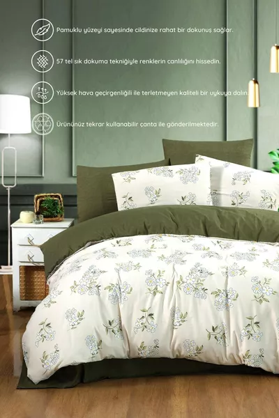 Piteya % Baumwoll-Bettwäsche-Set für Doppelbett mit Spannbettlaken