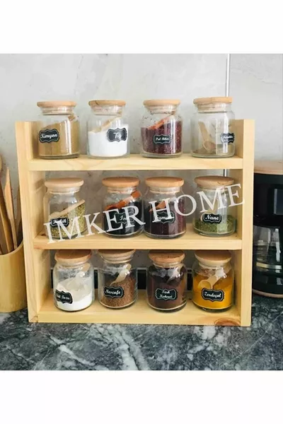 Wooden Countertop Organizer Kitchen Rack Spice Jar Set Stand Organizer