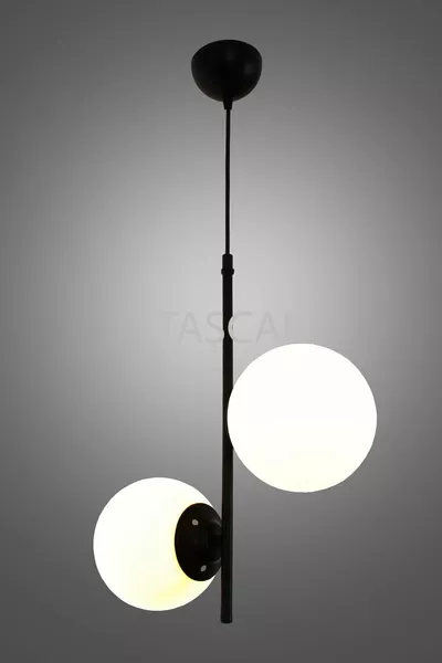 Ladin 2 Flammiger Schwarzer Kronleuchter mit weißem Glas