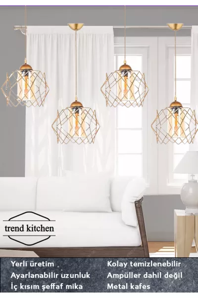 4 Lustres Suspendus Tendance en Acrylique Transparent avec Détails Dorés pour Salon, Cuisine, Salle de Bain, Chambre, Chambre d’Enfant et Entrée