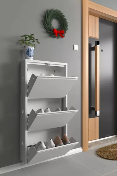 Трипластова метална поставка за обувки бяла