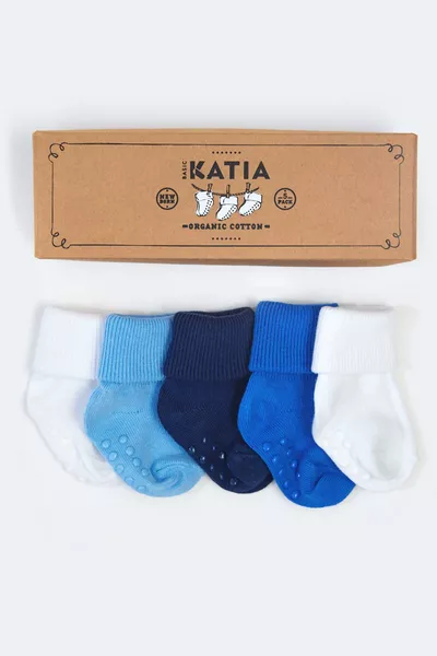 Lot de 5 Chaussettes pour Bébé Nouveau-né Biologiques Blanc/bleu