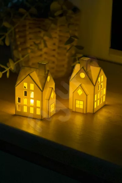 حامل شموع الشتاء صغير / طقم مكون من قطعتين / مع هدية أرنب