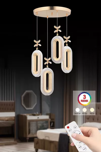 Alfa LED 4-Light Gold Remote-Controlled Modern Chandelier with 3-Color LEDs