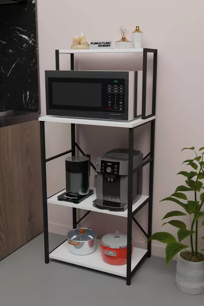 Kitchen Counter Multi-Purpose Shelf Cabinet Organizer Counter Microwave Oven Shelf Kitchen Counter White