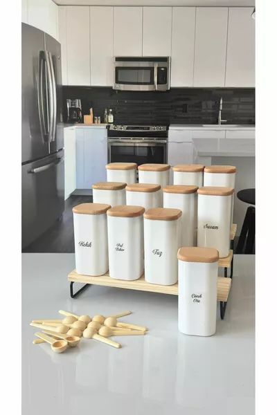 'ли мл с бамбуковой подставкой, вакуумный контейнер с деревянной крышкой, акриловый баночка для специй с видом под фарфор, ложка и этикетка