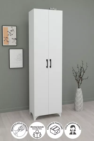 8-Shelf 2-Door Shoe Cabinet Cemre White