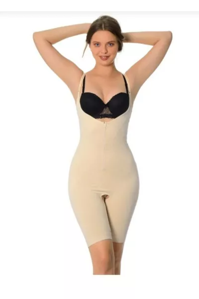 كورسيه كامل للجسم للنساء بلون البشرة مع مشابك