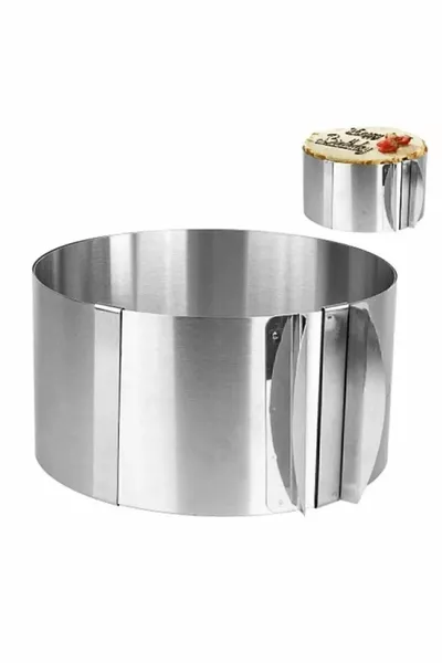 قالب كيك دائري من الستانلس ستيل قابل للتعديل - قالب كعك اسفنجي - حلقة قابلة للتعديل