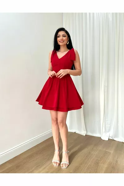 Avondjurk voor dames, gedrapeerde mini-jurk met V-hals, uitlopende rok, avondjurken en afstudeerjurken