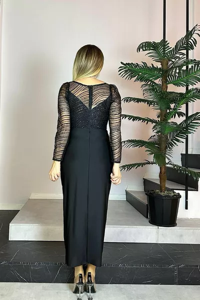  Robe à manches longues à paillettes noir