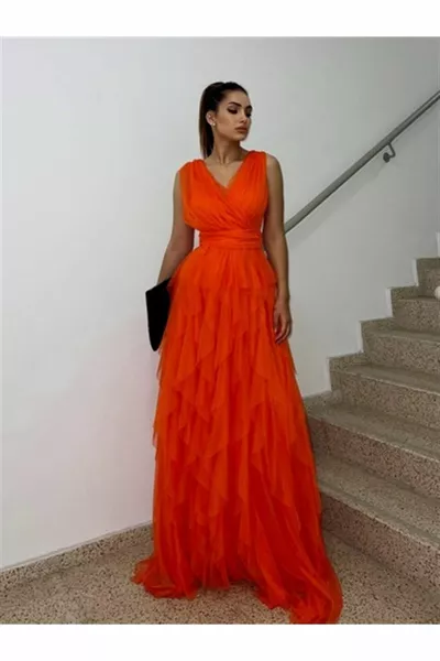 Mara Kat Kat Tulle Evening Dress  ORANGE