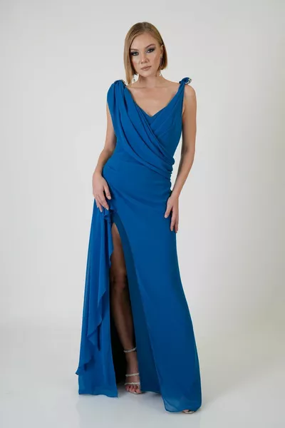 البنزين الشيفون حجر الكتف فستان مساء طويل ودعوة اللباس