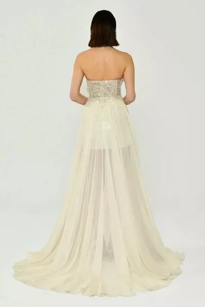 Sequined Evening Dress with Floral Accessories