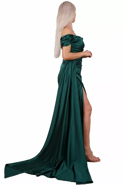 الزمرد الكتف شق الساتان مساء اللباس