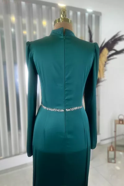 Satin Sare Abendkleid - Smaragd
