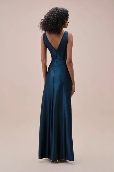 Satin Strap Slit Evening Dress