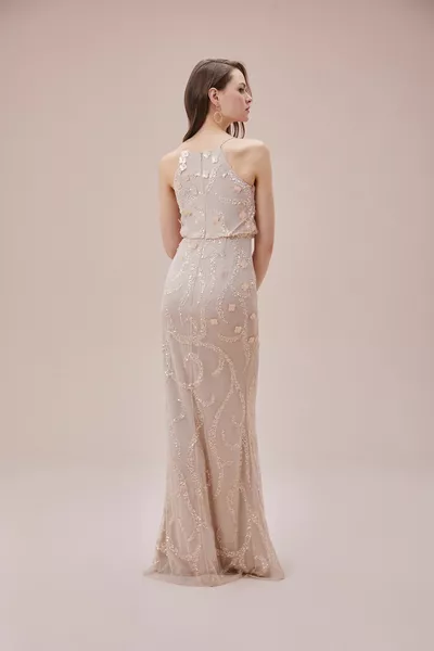 Light Pink Halter Neck 3D Long Evening Dress