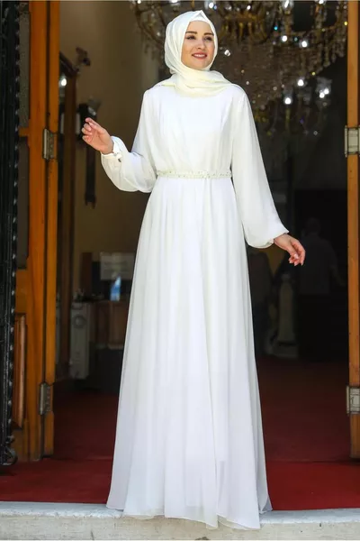 Женское вечернее платье с драпировкой цвета экрю T 