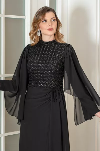 Waist Plus Size Hijab Evening Dresses