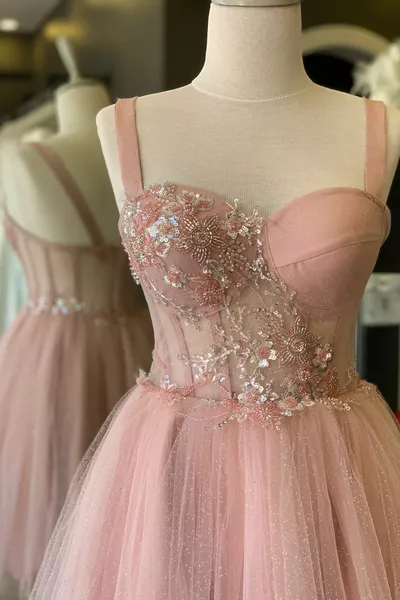 Powder Glitter Mini Lace Evening & Party Dress