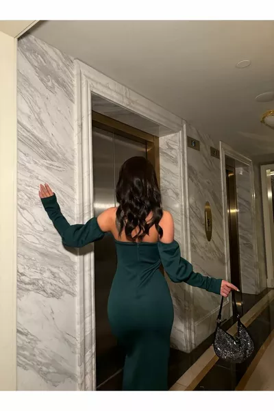 المرأة الزمرد الأخضر حمالة الأكمام مفصلة طويلة قلم رصاص اللباس