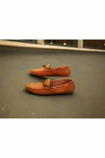 Men's Orange Genuine Leather Loafer Shoes