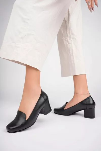 Echt Leer Zwarte Dames Hakken Leren Schoenen 