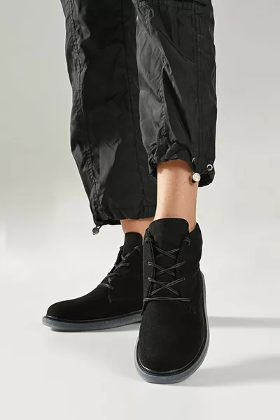 Feles Schnürstiefel mit rutschfester Sohle für Damen BLACK-SUEDE