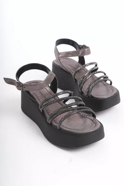 WOMEN'S PLATINUM SANDALS WITH FLAT STONES