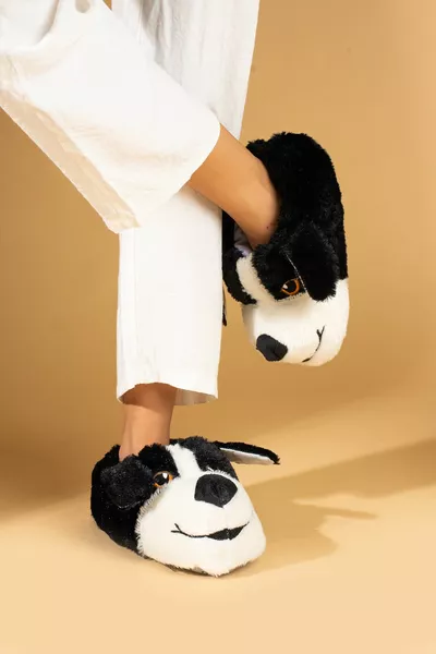 Unisex Wit Zwart Schattig Hond Ontwerp Pluche Huis Pondufu