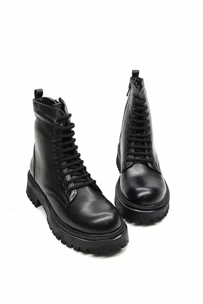 المرأة جلد طبيعي المطاط وحيد أحذية قصيرة