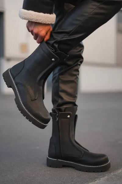  Quebec Zipper Orthopedic Sole Casual Skin Men's Postal Boots CST Black