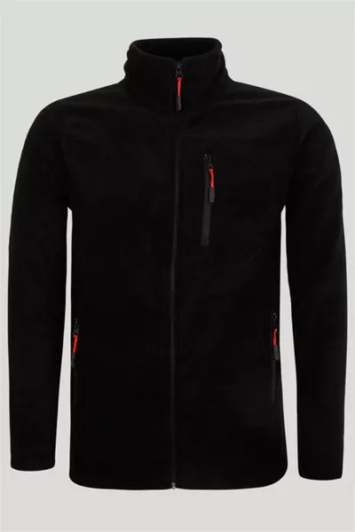 Black Color Zippered 3-Pocket Softshell Fleece 