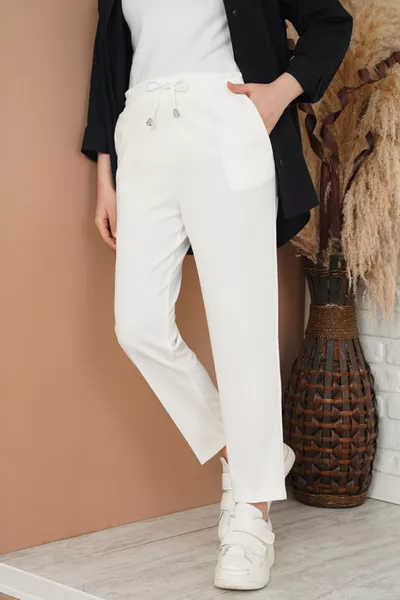 Corduroy Detailed Elastic Waist Plus Size Slim Leg Pants