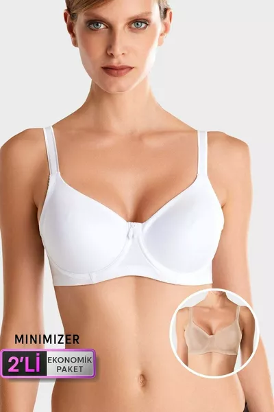 2-Piece Economic Package White Skin  Underwire Minimizer Shaping Bra Set (with D/DD Cup Options)