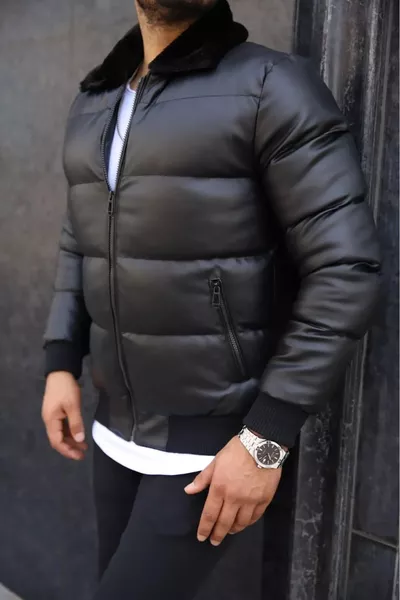 Nuova Stagione Giacca Invernale Uomo Con Collo Imbottito E Pelliccia Impermeabile Al Vento, Pelle Trapuntata