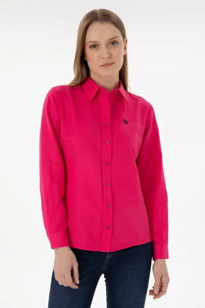 Dames Fuchsia Lange Mouwen Basisoverhemd 