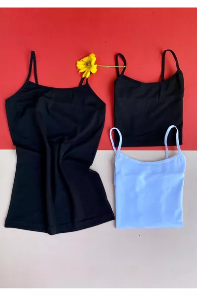 Set di 4 canotte da donna in cotone con elastan, spalline sottili, colori nero e bianco