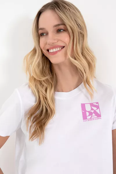 Женская белая футболка с круглым вырезом 