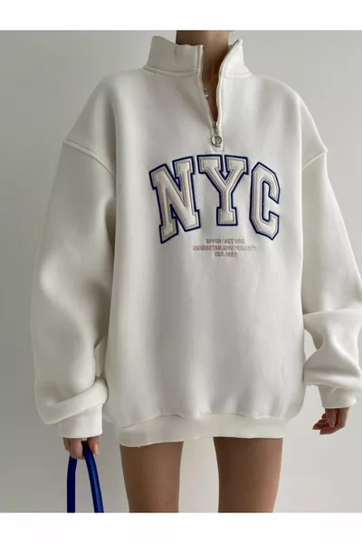 مدينة نيويورك مطرزة سستة قميص من النوع الثقيل