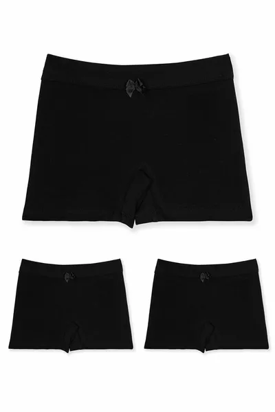 Girls' Cotton Stretch Plain Boxer Shorts 3-Pack Black