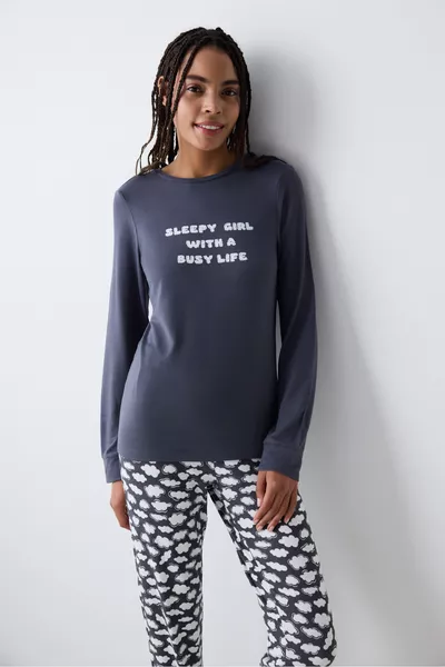 طقم بيجامة بنطلون حراري رمادي من بوزي لايف