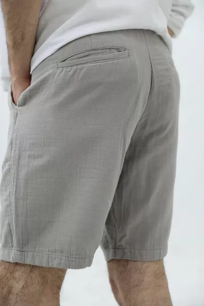 Herren Hellgraue Musselin Leinen Shorts mit Kordelzug