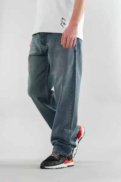 Мужские джинсы темно-синего цвета свободного кроя с обычной талией и широкими штанинами