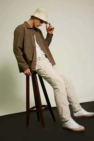 قميص جاكيت قطني بأكمام طويلة مقاس ريلاكس AU