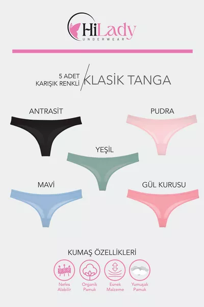 5-Pack String Thong Cotton Dark Soft Panties